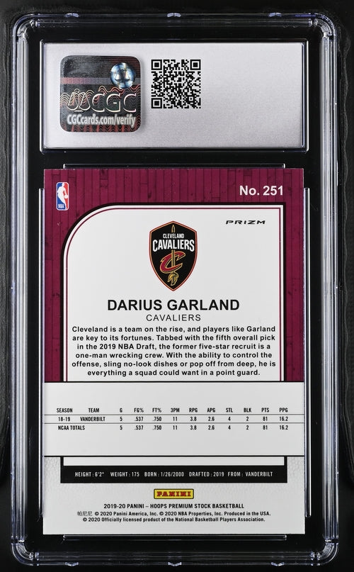 2019-20 Panini Hoops Premium Stock Blue Cracked Ice #251 Darius Garland CGC 8.5 (Rookie)