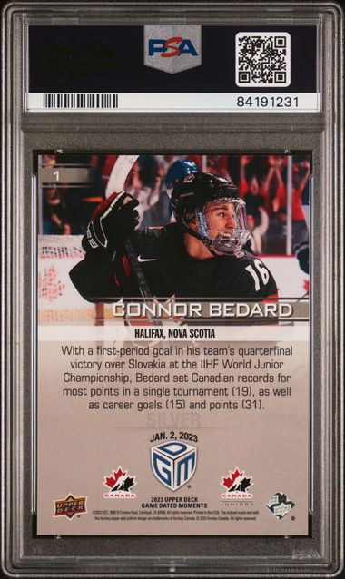 2023 Upper Deck Game Dated Moments Silver #1 Connor Bedard PSA 10