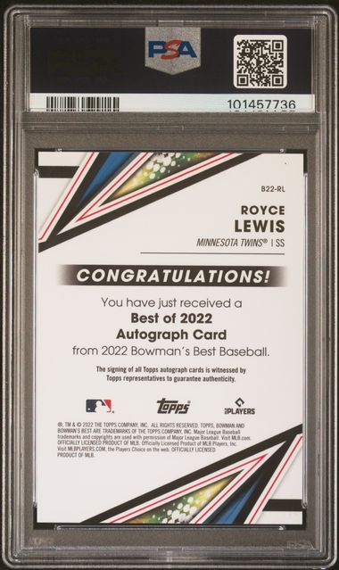 2022 Bowman's Best Best of '22 Autographs Gold Lava Refractor #B22RL Royce Lewis #03/75 PSA 10