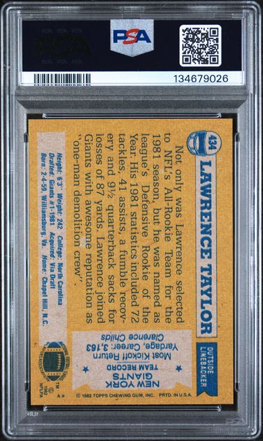 1982 Topps #434 Lawrence Taylor PSA 8 (Rookie)