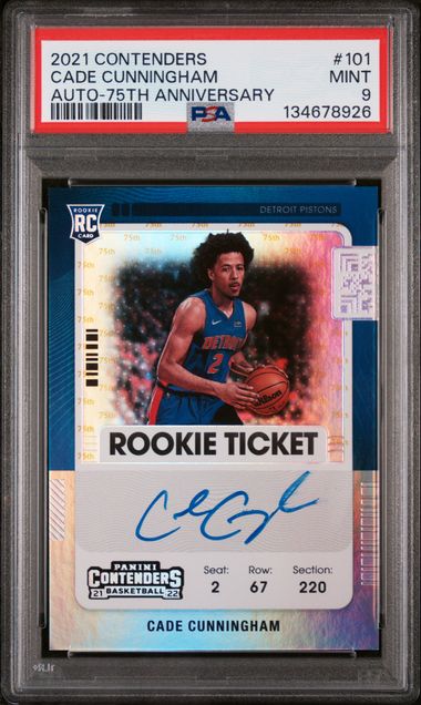 2021-22 Panini Contenders 75th Anniversary Autograph #101 Cade Cunningham PSA 9 (Rookie)
