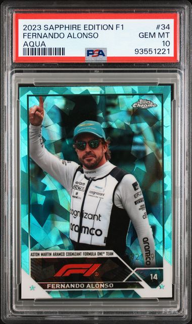 2023 Topps Chrome Sapphire Formula 1 Aqua Refractors #34 Fernando Alonso #92/99 PSA 10 | Eastridge Sports Cards