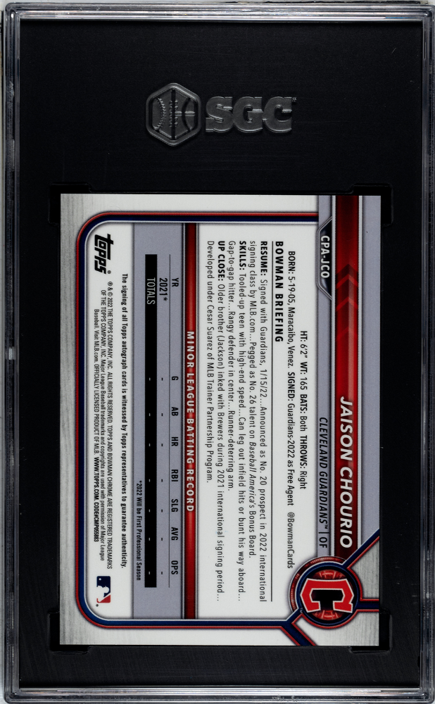 2022 Bowman Chrome Prospects Auto #CPA-JCO Jaison Chourio SGC 9.5 (Auto 10)
