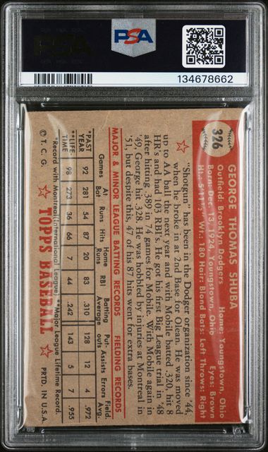 1952 Topps #326 George Shuba PSA 1
