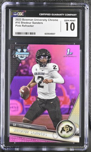 2023 Bowman University Chrome Pink Refractor #16 Shedeur Sanders CGC 10