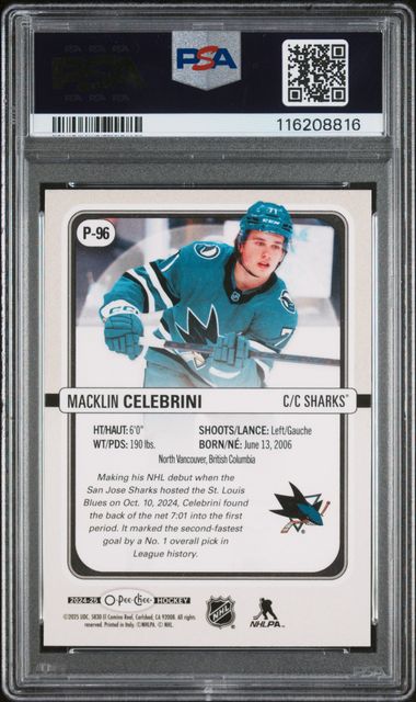 2024-25 O-Pee-Chee Premier #P96 Macklin Celebrini PSA 10