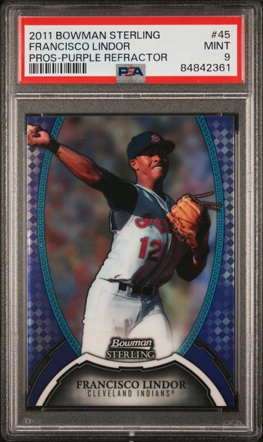 2011 Bowman Sterling Prospects Purple Refractor #45 Francisco Lindor #03/10 PSA 9