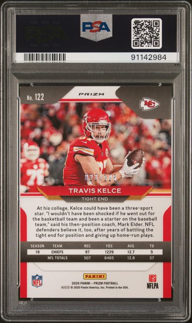2020 Panini Prizm Purple Prizm #122 Travis Kelce #022/125 PSA 9