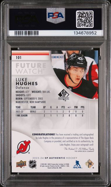 2023-24 SP Authentic #101 Luke Hughes #400/999 PSA 9 (Rookie)