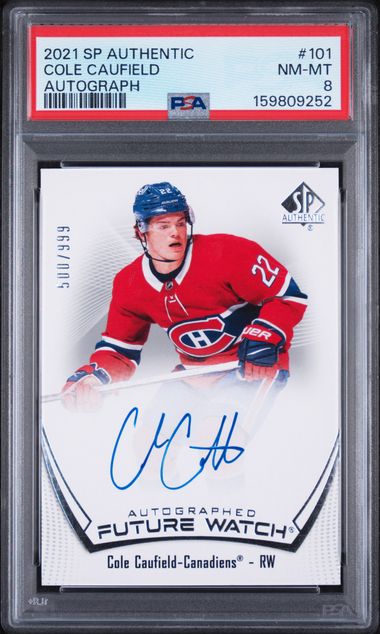 2021-22 SP Authentic #101 Cole Caufield #500/999 PSA 8 (Rookie)