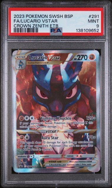 2023 Pokemon Crown Zenith ETB Promo #291 Lucario VStar- Full Art PSA 9