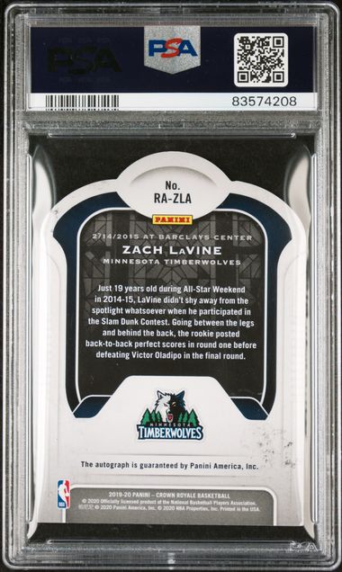 2019-20 Panini Crown Royale Regal Achievements Signatures Premium Edition #ZLA Zach Lavine #29/49 PSA 7 (Auto 10)