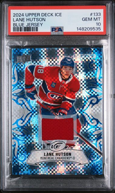 2024-25 Upper Deck Ice Blue Jersey #133 Lane Hutson PSA 10 (Rookie)