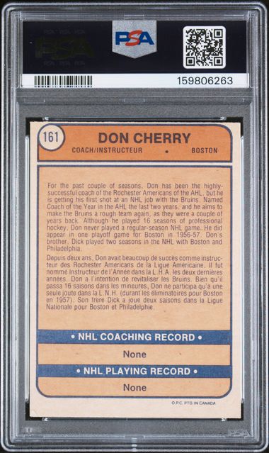 1974-75 O-Pee-Chee #161 Don Cherry PSA 5 (Rookie)