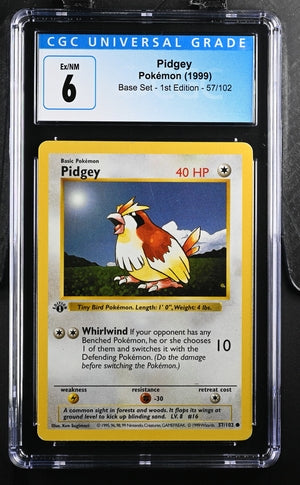 1999 Pokemon Base Set 1st Edition Shadowless #57 Pidgey CGC 6