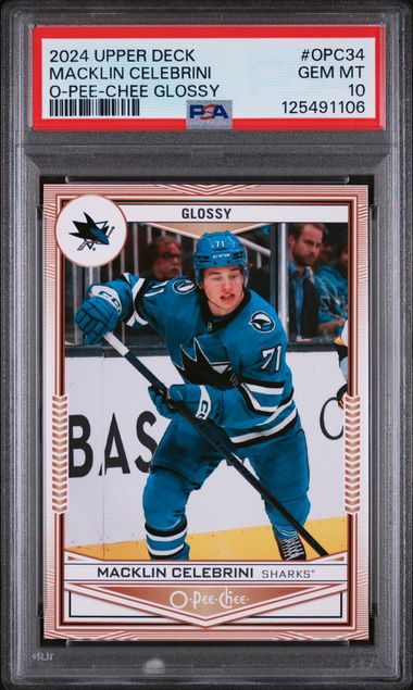 2024-25 O-Pee-Chee Glossy #OPC34 Macklin Celebrini PSA 10 (Rookie)