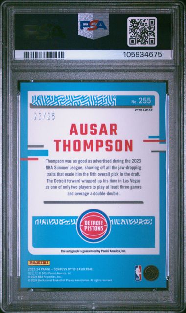 2023-24 Donruss Optic Fast Break Pink Signature #255 Ausar Thompson #23/25 PSA 9 (Rookie)