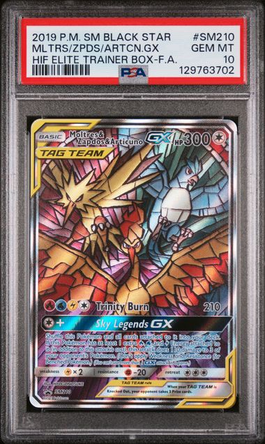 2019 Pokemon Hidden Fates ETB Promo #SM210 Moltres/Zapdos/Articuno GX PSA 10