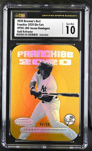 2020 Bowman's Best Franchise 2020 Die-Cuts Gold Refractor #FFDC-JDO Jasson Dominguez #46/50 CSG 10