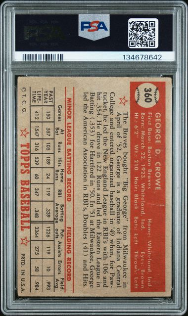 1952 Topps #360 George Crowe PSA 1
