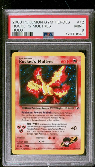 2000 Pokemon Gym Heroes Unlimited #12 Rocket's Moltres - Holo PSA 9