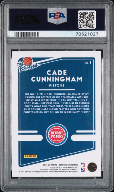 2021-22 Donruss The Rookies Teal Laser Holo #1 Cade Cunningham PSA 10 (Rookie)
