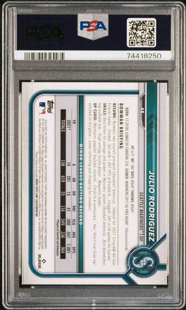 2022 Bowman Chrome Sapphire #48 Julio Rodriguez PSA 9 (Rookie)