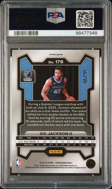 2023-24 Panini Prizm Blue Seismic #179 GG Jackson II #48/99 PSA 10 (Rookie)