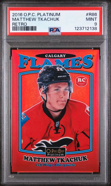 2016-17 O-Pee-Chee Platinum Retro Red Rainbow #R86 Matthew Tkachuk #06/15 PSA 9 (Rookie) (PSA Mislabel)