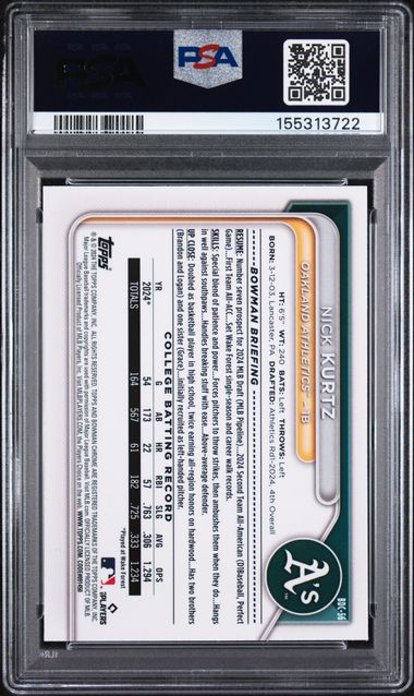 2024 Bowman Draft Chrome #BDC56 Nick Kurtz PSA 9
