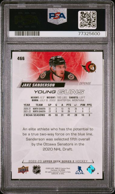 2022-23 Upper Deck #466 Jake Sanderson PSA 10 (Rookie) | Eastridge Sports Cards