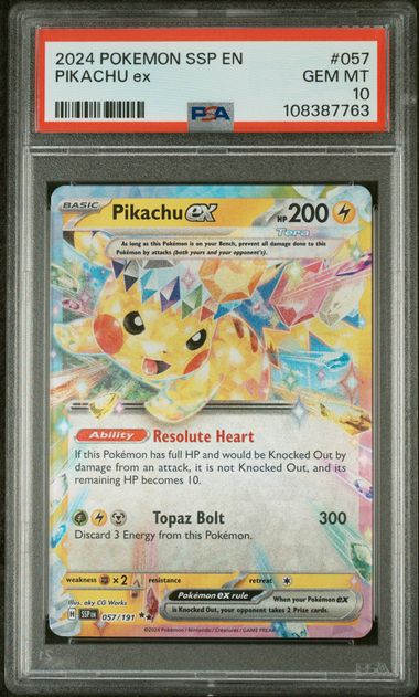 2024 Pokemon Surging Sparks #057 Pikachu ex PSA 10