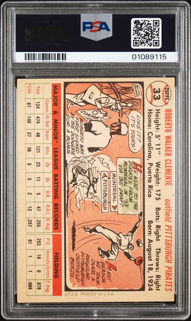 1956 Topps White Back #33 Roberto Clemente PSA 7(oc)