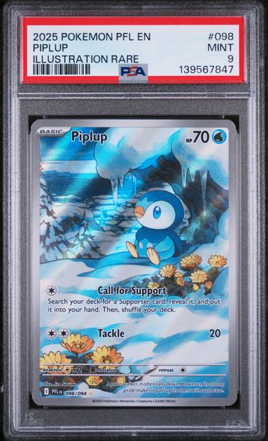 2025 Pokemon Phantasmal Flames #098 Piplup - Illustration Rare PSA 9