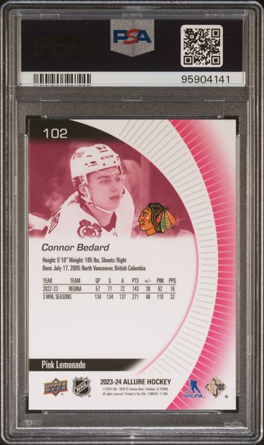 2023-24 Upper Deck Allure Pink Lemonade #102 Connor Bedard PSA 10 (Rookie)