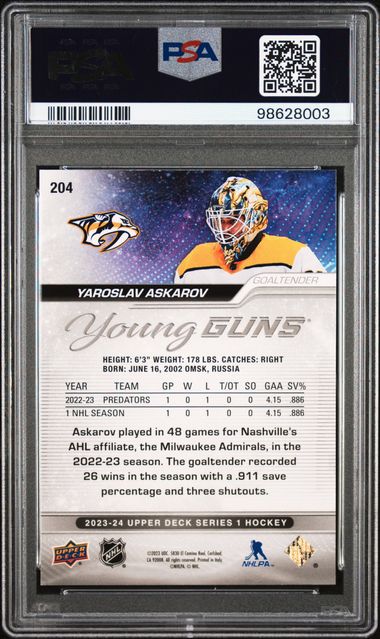 2023-24 Upper Deck Outburst Silver #204 Yaroslav Askarov PSA 9 (Rookie) | Eastridge Sports Cards