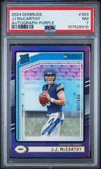 2024 Donruss Rated Rookies Autographs Purple #303 J.J. McCarthy #044/150 PSA 7 (Rookie) | Eastridge Sports Cards