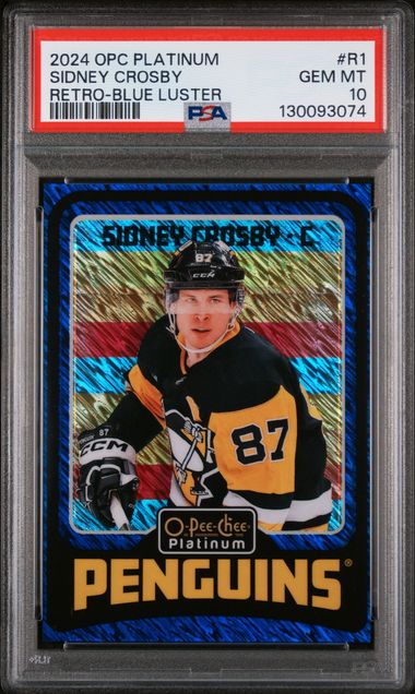 2024-25 O-Pee-Chee Platinum Retro Blue Luster #R1 Sidney Crosby #042/100 PSA 10