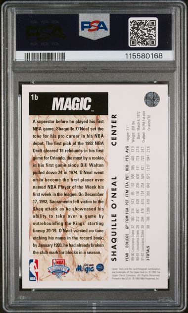 1992-93 Upper Deck Trade Card #1b Shaquille O'Neal PSA 8 (Rookie)