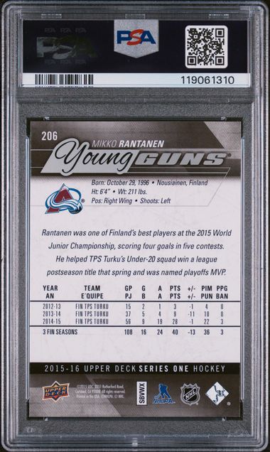 2015-16 Upper Deck #206 Mikko Rantanen PSA 10 (Rookie)