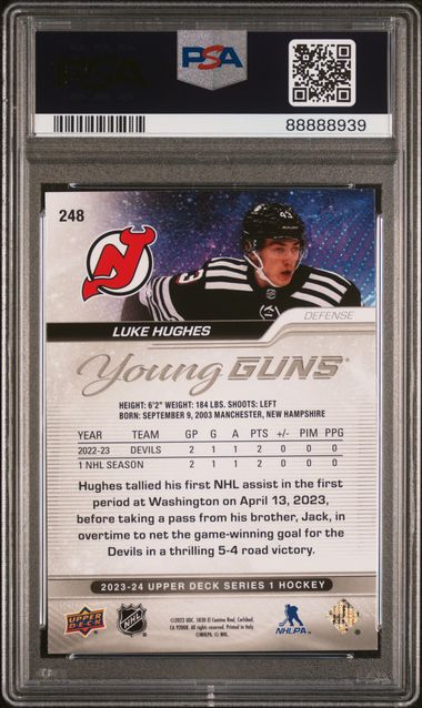 2023-24 Upper Deck Deluxe #248 Luke Hughes #099/250 PSA 9 (Rookie)