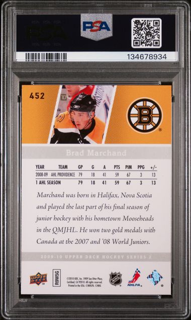 2009-10 Upper Deck #452 Brad Marchand PSA 10 (Rookie)