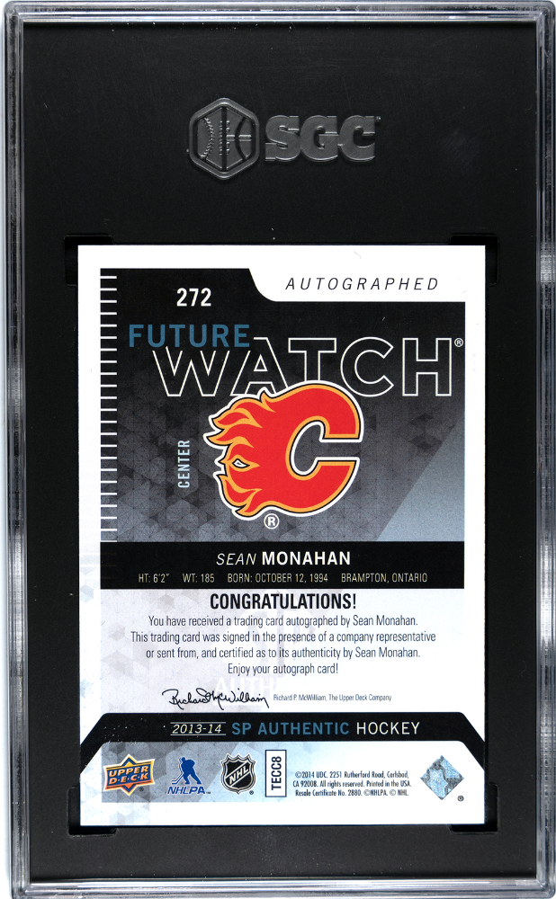 2013-14 SP Authentic #272 Sean Monahan #281/999 SGC 8.5 (Auto 10) (Rookie)