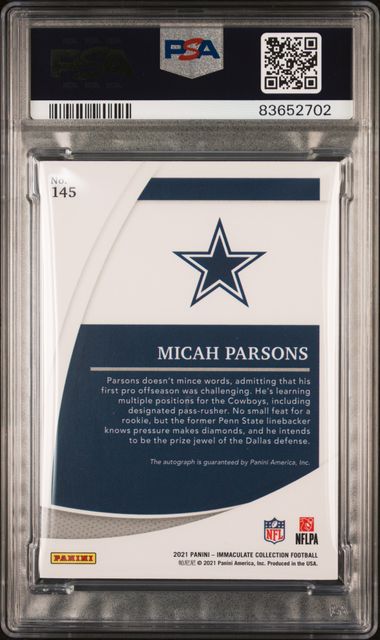 2021 Immaculate Collection Rookie Autographs #145 Micah Parsons #52/99 PSA 9 (Rookie) | Eastridge Sports Cards