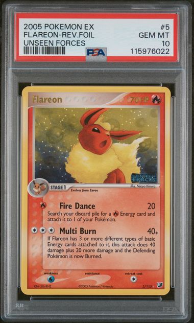 2005 Pokemon Unseen Forces #5 Flareon- Reverse Foil PSA 10