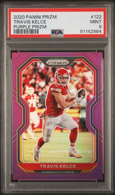 2020 Panini Prizm Purple Prizm #122 Travis Kelce #022/125 PSA 9