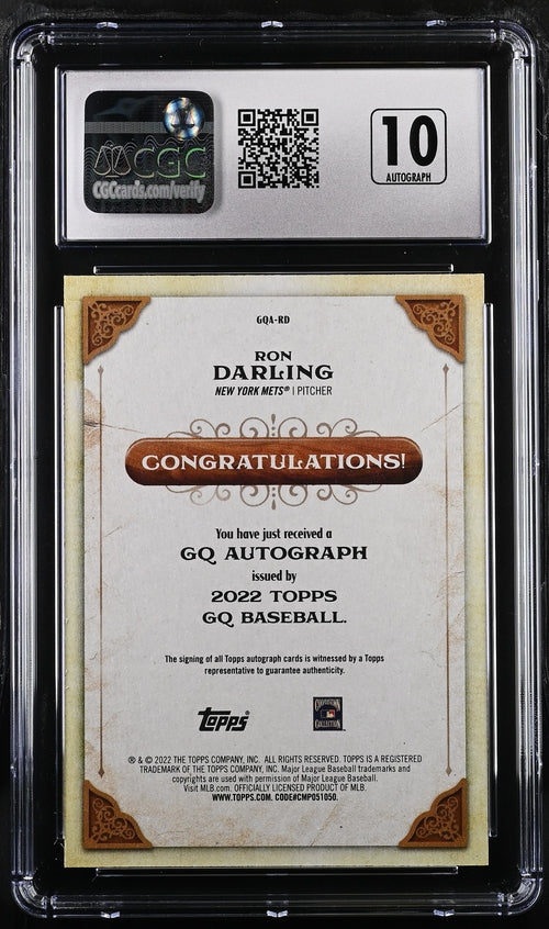 2022 Topps Gypsy Queen Autographs #GQA-RD Ron Darling CGC 10 (Auto 10)