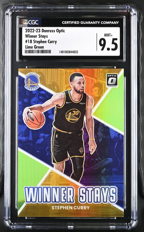 2022-23 Donruss Optic Winner Stays Lime Green #18 Stephen Curry #006/149 CGC 9.5