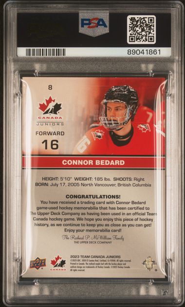 2023-24 Upper Deck Team Canada Juniors Jerseys #8 Connor Bedard PSA 8 | Eastridge Sports Cards