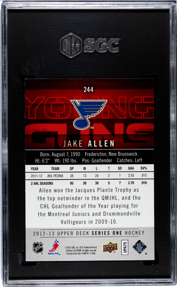 2012-13 Upper Deck #244 Jake Allen SGC 9.5 (Rookie)